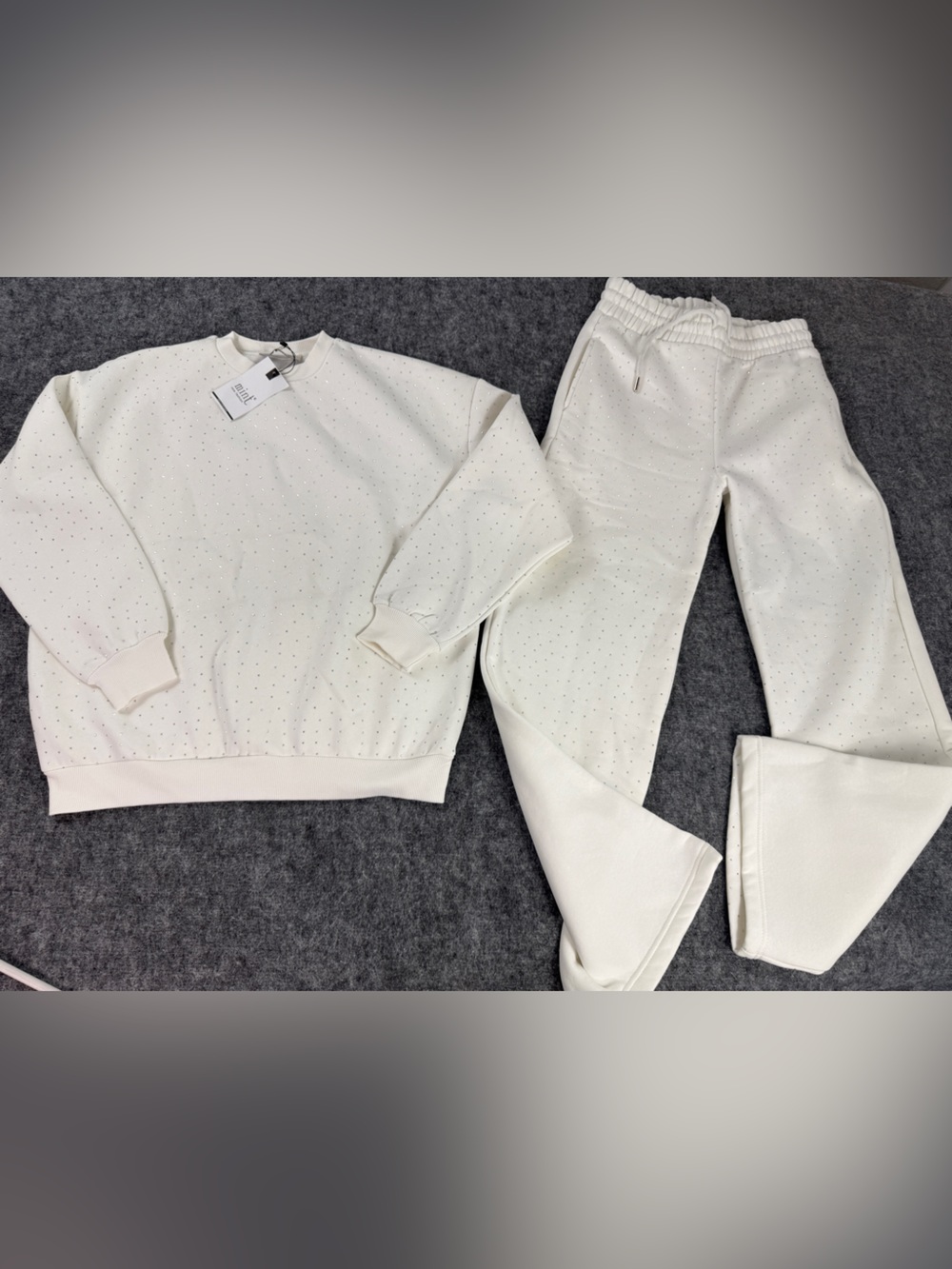 Mint Ivory Crystal Studded Sweatsuit Tracksuit Outfit Lounge Set n39
